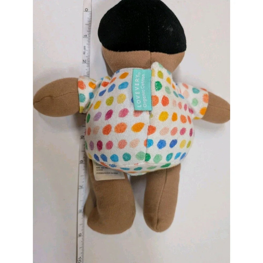 Lovevery 8” Organic Cotton Baby Doll Plush Black Hair Tan Skin Montessori Play